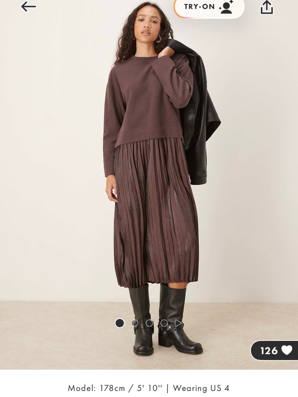ASOS Brown Pleated Midi Sweater Dress